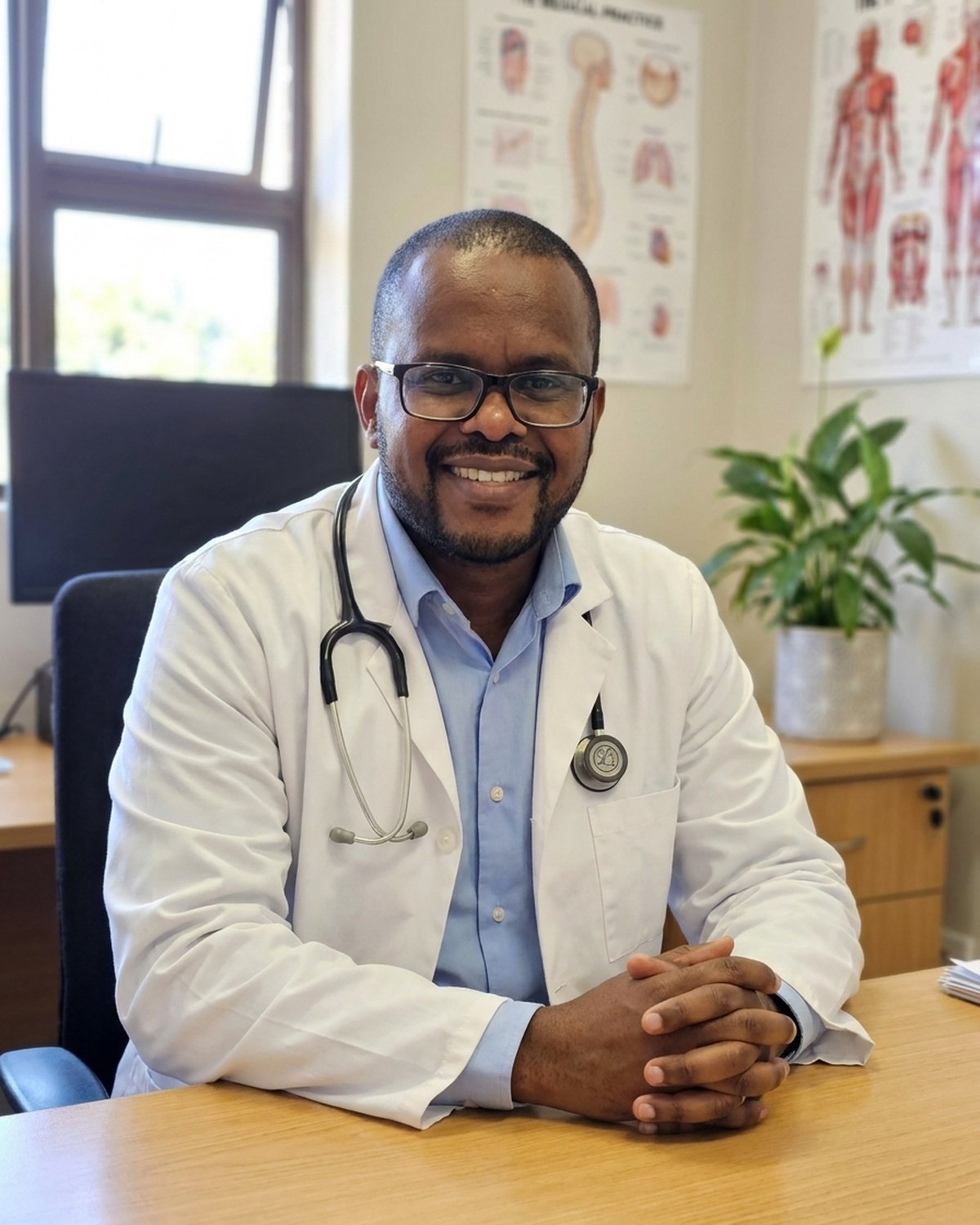 Dr SC Fayers, general practitioner, in a consulting room